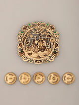 Radha Krishna and Peacock Feather Brass Brooch Button Set