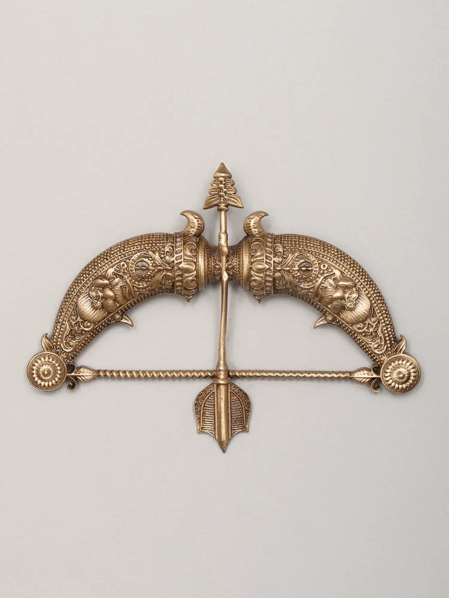Bow and Arrow Carved Brass Brooch
