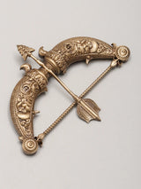 Bow and Arrow Carved Brass Brooch