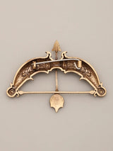 Bow and Arrow Carved Brass Brooch