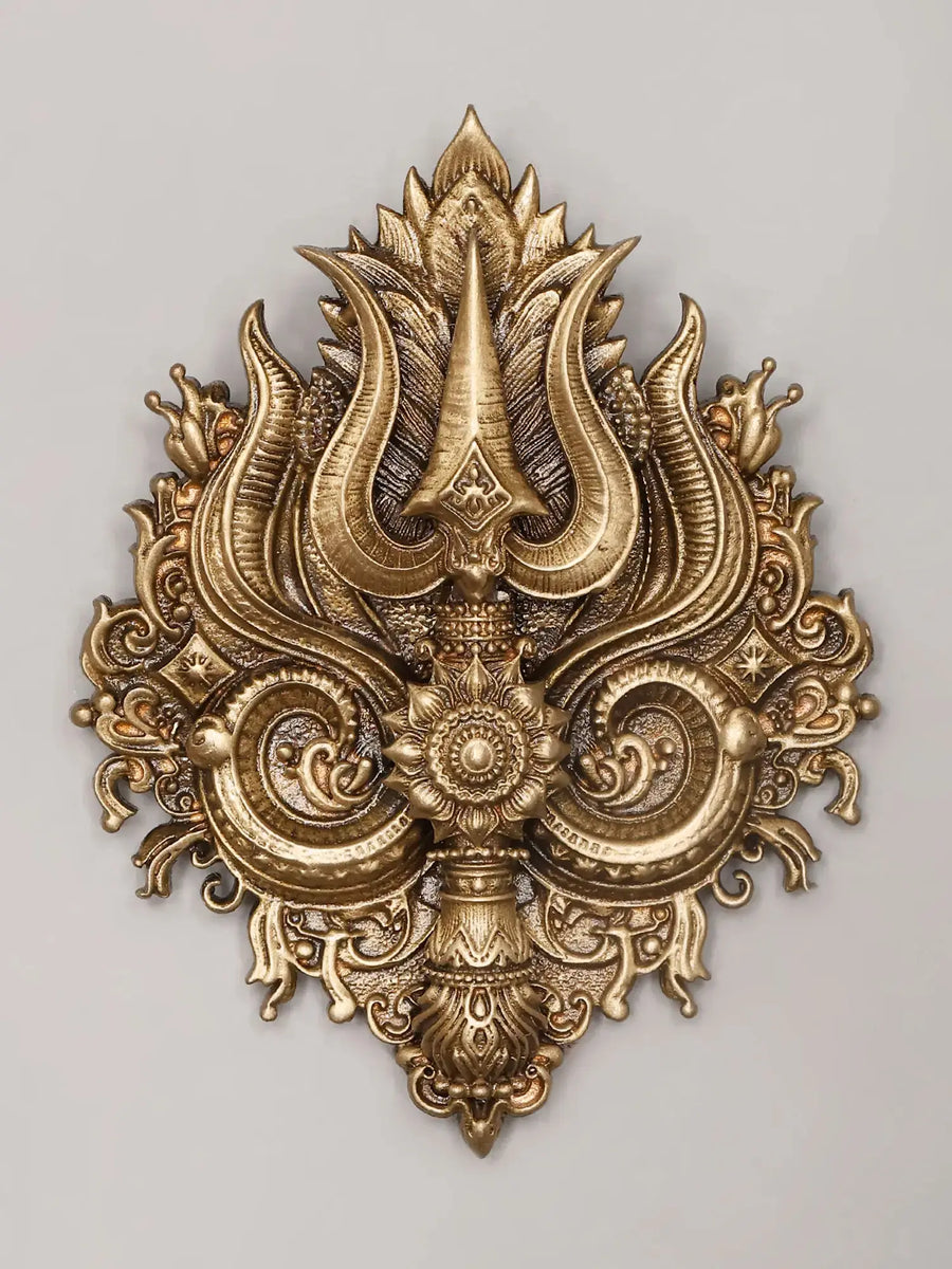 Trishul Motif Antique Brass Brooch