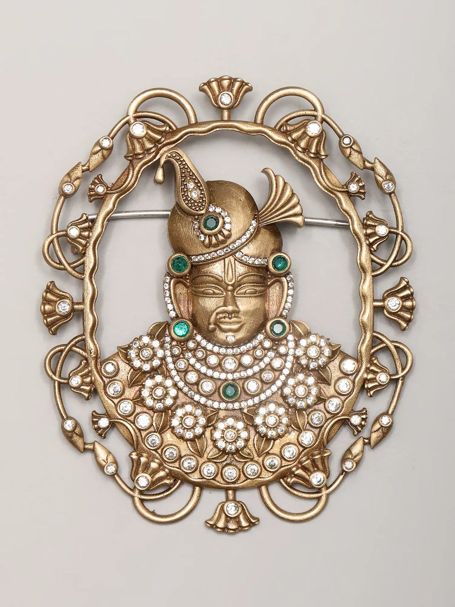 Shrinathji Stone Studded Brass Brooch
