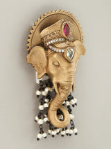 Lord Ganesha Brass Brooch with Stone Studded Dangling Beads