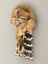 Lord Ganesha Brass Brooch with Stone Studded Dangling Beads