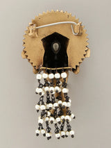 Lord Ganesha Brass Brooch with Stone Studded Dangling Beads