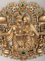 Radha Krishna Stone Studded Brass Brooch