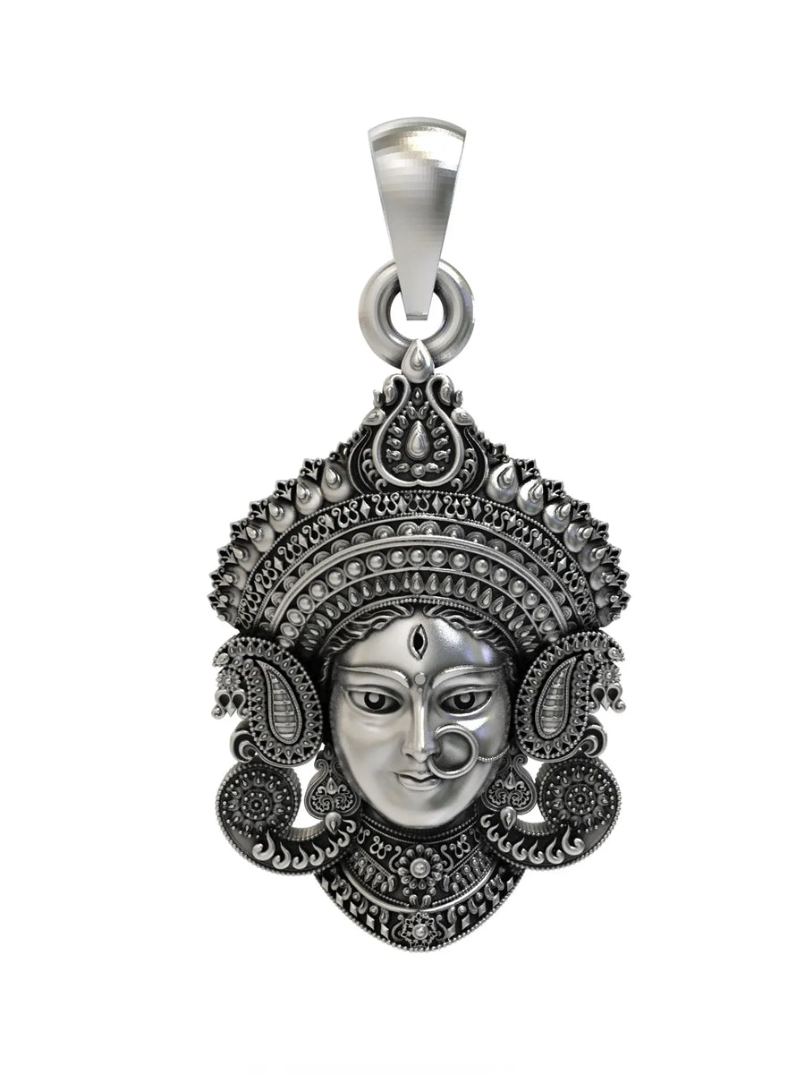 Goddess Durga Face Sterling Silver Pendant