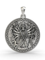 Goddess Durga Sterling Silver Round Pendant
