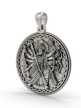 Goddess Durga Sterling Silver Round Pendant