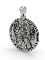 Goddess Durga Sterling Silver Round Pendant