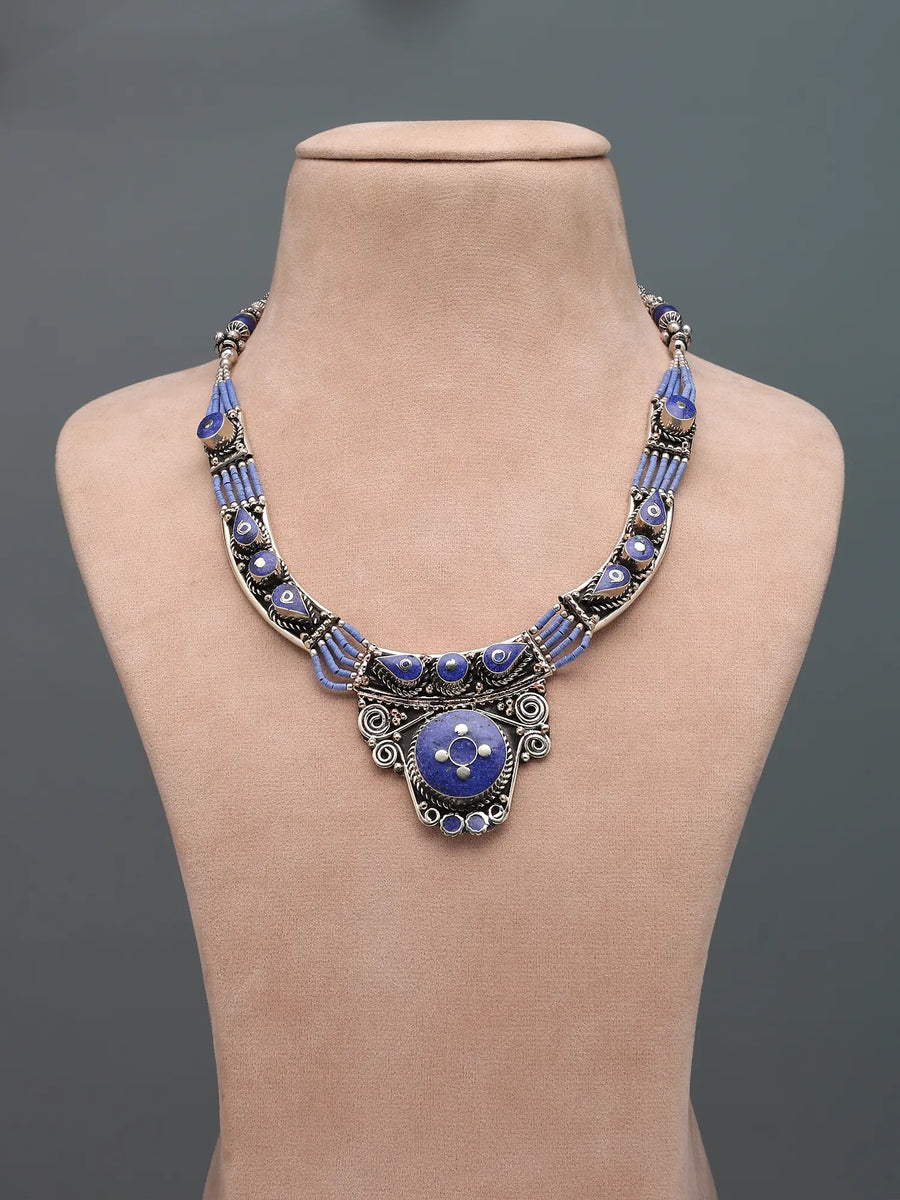 Tibetan Tribal Lapis Lazuli Brass Silver Necklace