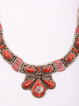 Tibetan Tribal Red Stone Brass Silver Polish Necklace