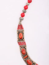 Tibetan Tribal Red Stone Brass Silver Polish Necklace