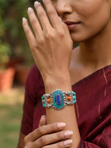 Tibetan Style Multi Stone Silver Polish Brass Bracelet