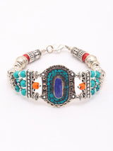 Tibetan Style Multi Stone Silver Polish Brass Bracelet
