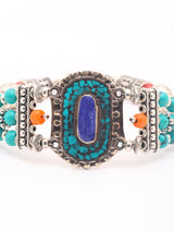 Tibetan Style Multi Stone Silver Polish Brass Bracelet