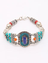 Tibetan Style Multi Stone Silver Polish Brass Bracelet