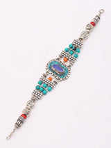 Tibetan Style Multi Stone Silver Polish Brass Bracelet