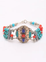 Three Strand Beaded Brass Bracelet with Silver Polish
