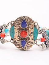 Three Strand Beaded Brass Bracelet with Silver Polish