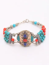Three Strand Beaded Brass Bracelet with Silver Polish
