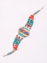 Three Strand Beaded Brass Bracelet with Silver Polish