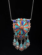 Turquoise Coral and Lapis Lazuli Tibetan Brass Pendant