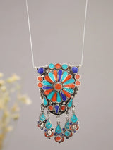 Turquoise Coral and Lapis Lazuli Tibetan Brass Pendant
