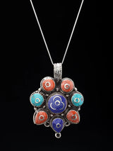 Tibetan Inlay Brass and Silver Polish Pendant