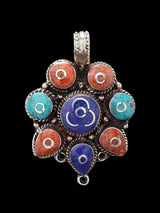 Tibetan Inlay Brass and Silver Polish Pendant