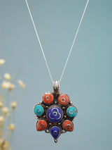 Tibetan Inlay Brass and Silver Polish Pendant