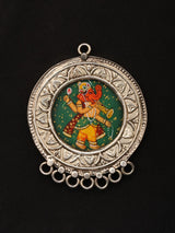 Hand-Painted Chaturbhuja Ganesha Sterling Silver Pendant