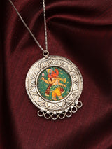Hand-Painted Chaturbhuja Ganesha Sterling Silver Pendant