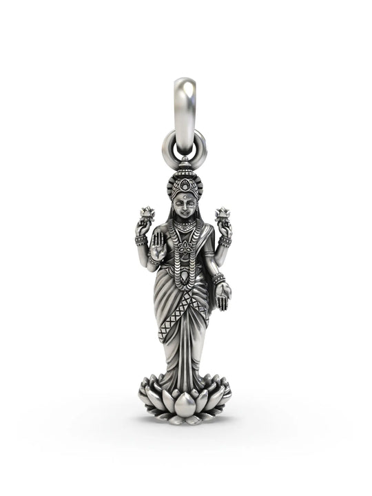 Standing Goddess Lakshmi Temple Silver Pendant