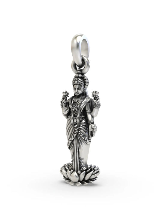 Standing Goddess Lakshmi Temple Silver Pendant