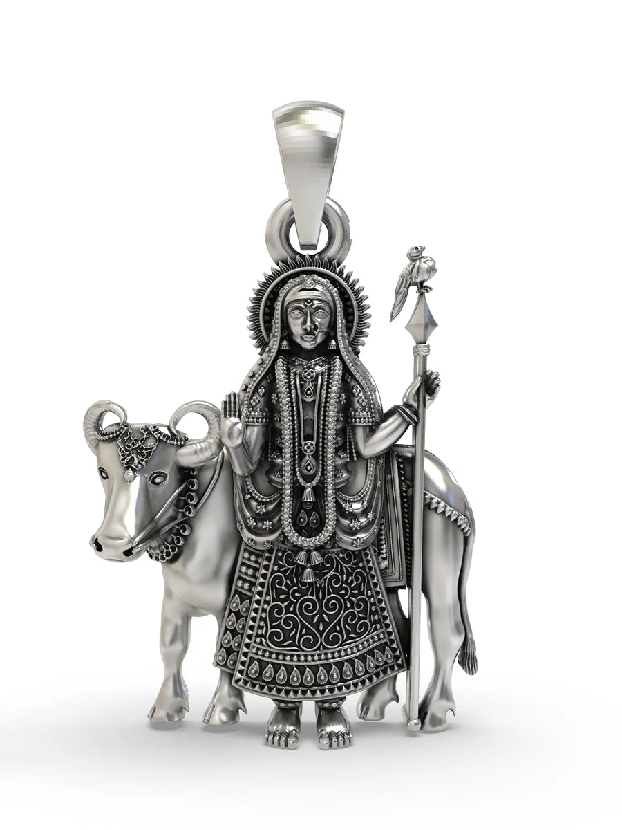 Goddess Durga Pithad Form Sterling Silver Pendant
