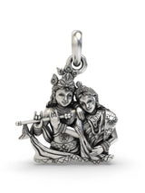 Radha Krishna Bust Sterling Silver Pendant with Vintage Polish