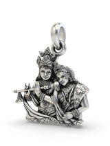 Radha Krishna Bust Sterling Silver Pendant with Vintage Polish