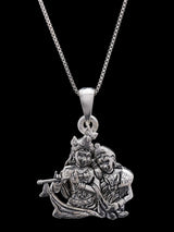 Radha Krishna Bust Sterling Silver Pendant with Vintage Polish