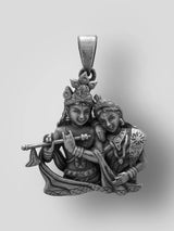 Radha Krishna Bust Sterling Silver Pendant with Vintage Polish