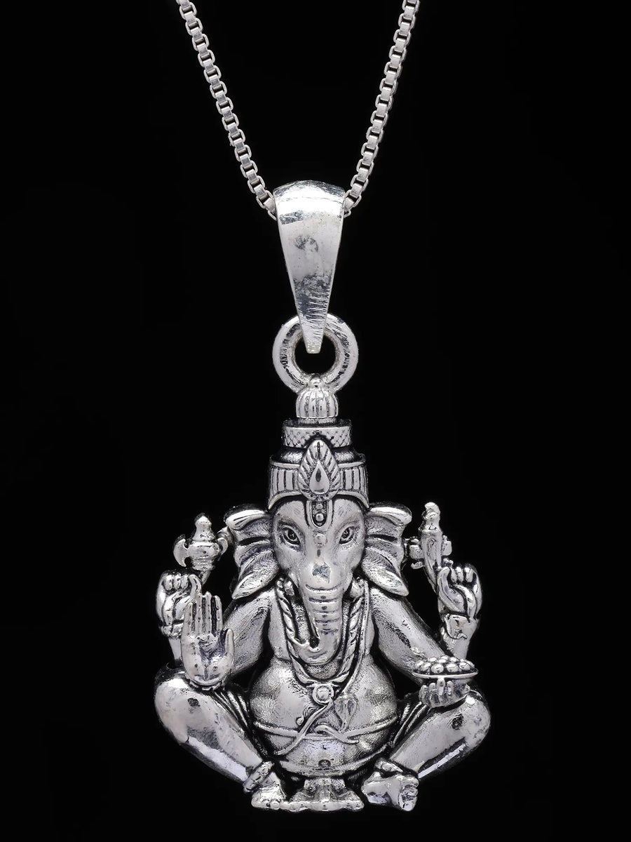 Chaturbhuja Ganesha Sterling Silver Pendant