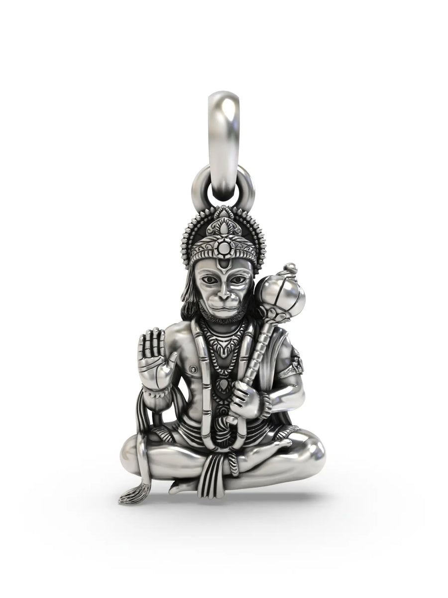 Lord Hanuman Sterling Silver Pendant with Polish Finish