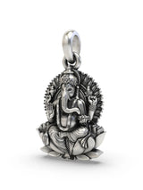 Chaturbhuja Ganesha on Lotus Sterling Silver Pendant