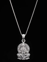 Chaturbhuja Ganesha on Lotus Sterling Silver Pendant