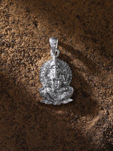 Chaturbhuja Ganesha on Lotus Sterling Silver Pendant