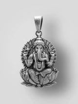 Chaturbhuja Ganesha on Lotus Sterling Silver Pendant