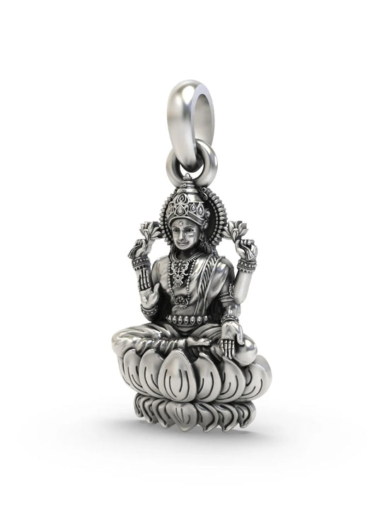 Goddess Lakshmi on Lotus Temple Sterling Silver Pendant