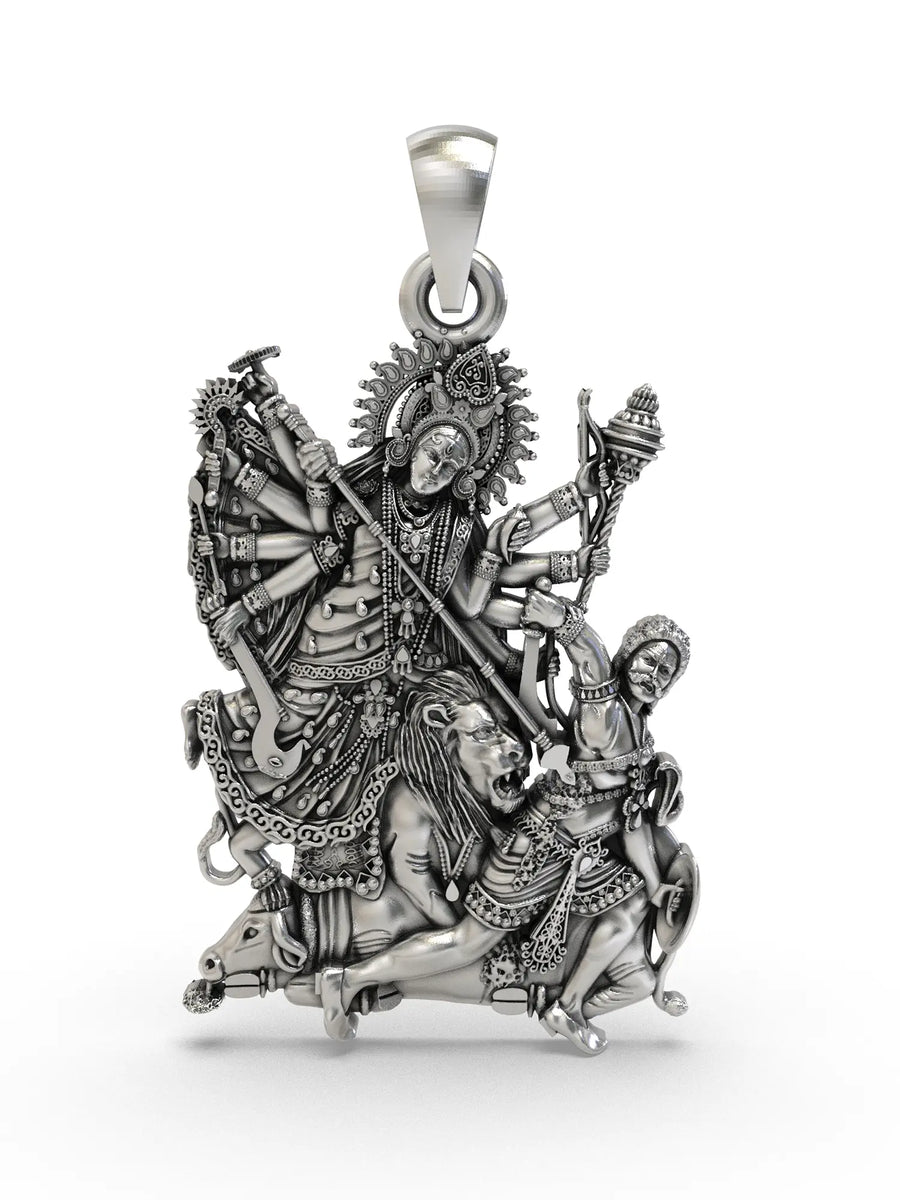 Mahishasura Mardini Goddess Durga Sterling Silver Pendant