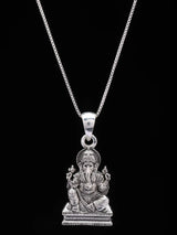 Seated Chaturbhuja Ganesha Sterling Silver Pendant