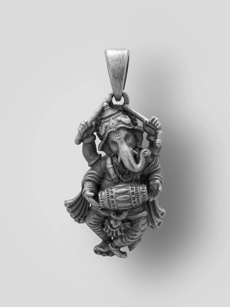 Dancing Ganesha Vintage Polish Sterling Silver Pendant